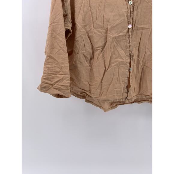 UNBRANDED Women's Tan Button-Up Long Sleeve Collarless Top SZ L - Picture 7 of 7